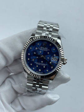 (준비완료/특급배송)NO.3603/롤렉스 데이저스트 31mm 여성용 시계 플로럴 모티프 아주로 블루 다이얼 플루티드 베젤 쥬빌레 밴드 (QP공장)